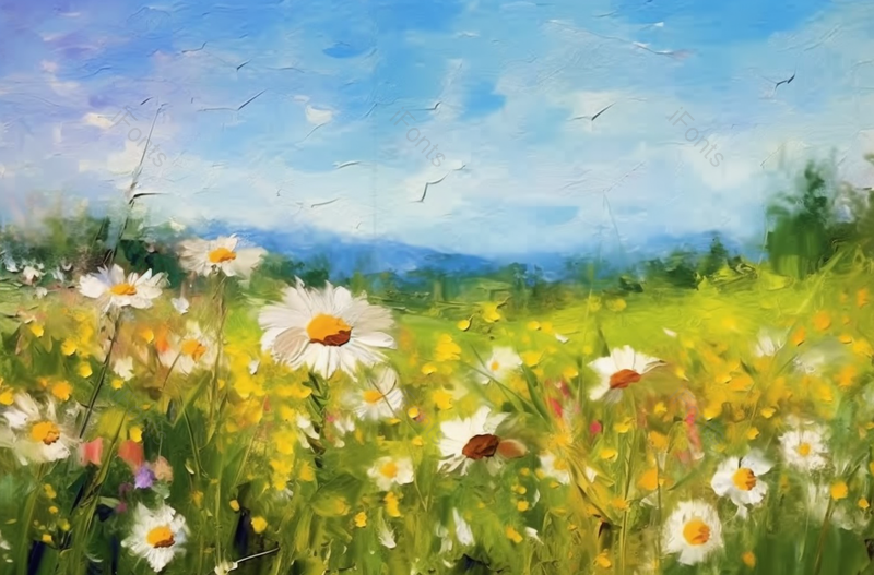 春天草地开花手绘油画,插画/手绘图,插画/手绘图库,插画/手绘图下载,插画/手绘
